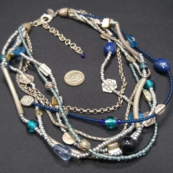 Chico’s Multistrand Silver Blue Beaded Necklace 7 Strands Adjustable 20" - Picture 7 of 7